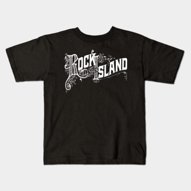 Vintage Rock Island, IL Kids T-Shirt by DonDota